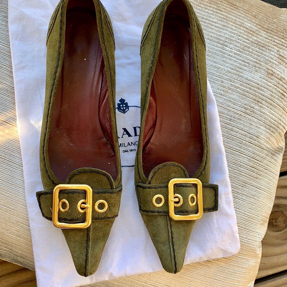 PRADA Flats - Green Suede -
Size 6.5 - W/ Shoe Bag